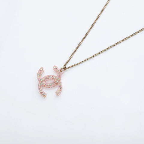 CHANEL 94A 1994 COCO Mark Rhinestone Necklace pink WS23200