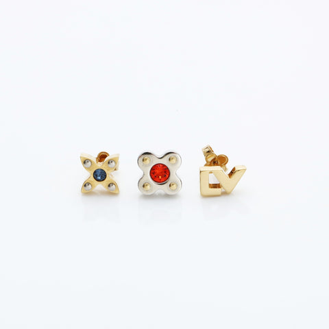 LOUIS VUITTON 2014 Boucle de Reuille Love Letters Logo 3-Piece Set Pierce Gold silver WS23202