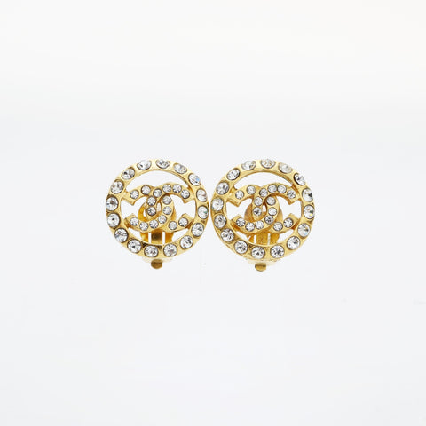 CHANEL COCO Mark Round Rhinestone Earring gold WS23203