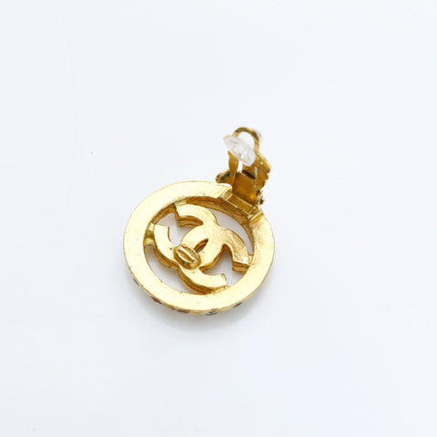 CHANEL COCO Mark Round Rhinestone Earring gold WS23203