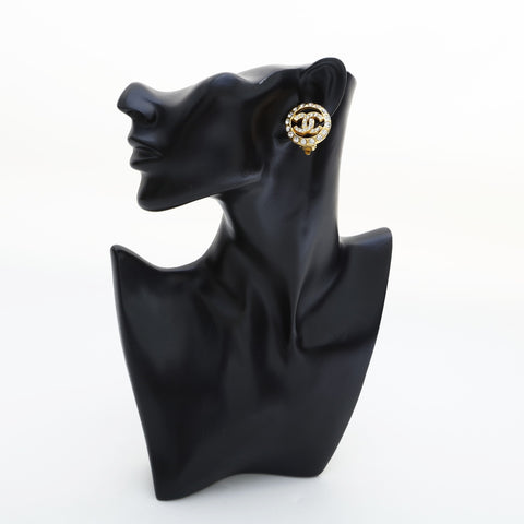 CHANEL COCO Mark Round Rhinestone Earring gold WS23203