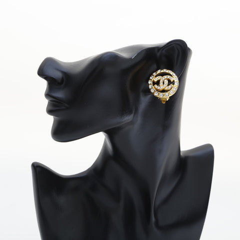 CHANEL COCO Mark Round Rhinestone Earring gold WS23203