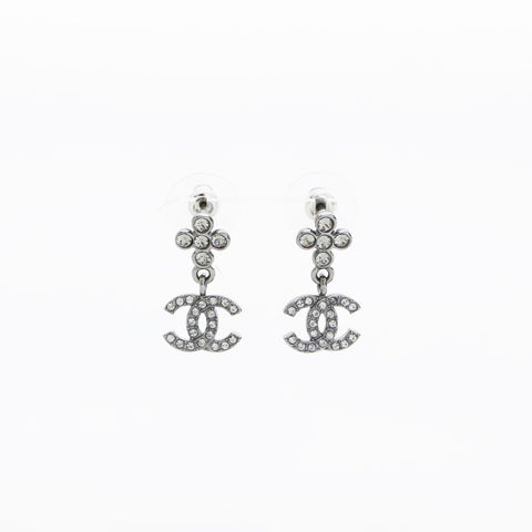 CHANEL B23A 2023 COCO Mark Rhinestone Drop Pierce Silver WS23212
