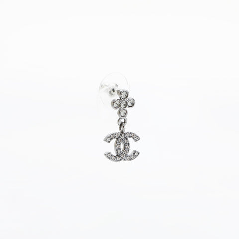 CHANEL B23A 2023 COCO Mark Rhinestone Drop Pierce Silver WS23212