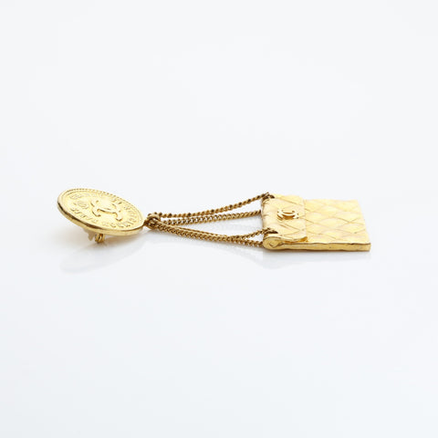 CHANEL Matelasse Bag Coin COCO Mark 96A 1996 Brooch gold WS23222