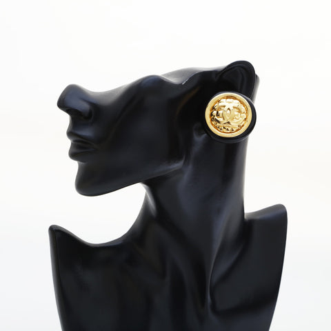 CHANEL 1954-1985 Large Matelass COCO Mark Button Earring gold WS23223