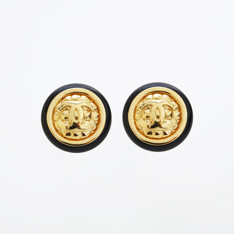 CHANEL 1954-1985 Large Matelass COCO Mark Button Earring gold WS23223