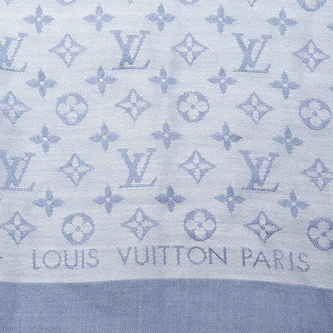 LOUIS VUITTON Wool x Silk Monogram Shawl Denim Scarf blue WS23226