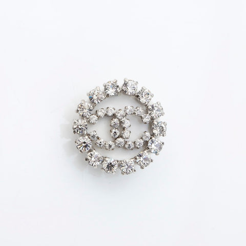 CHANEL 00A 2000 COCO Mark Rhinestone Brooch Silver WS23239