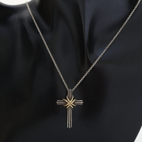 TIFFANY&Co. Combi 925 750 Cross Necklace Silver WS23253