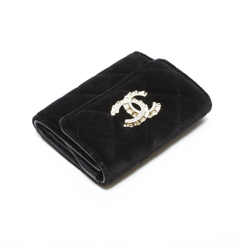 CHANEL Velvet COCO Mark Matelasse Tri-fold wallet black WS23260
