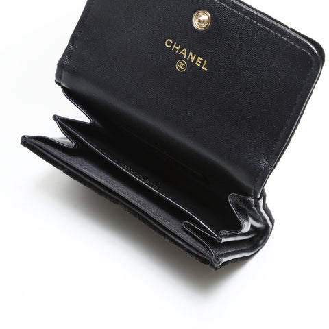 CHANEL Velvet COCO Mark Matelasse Tri-fold wallet black WS23260