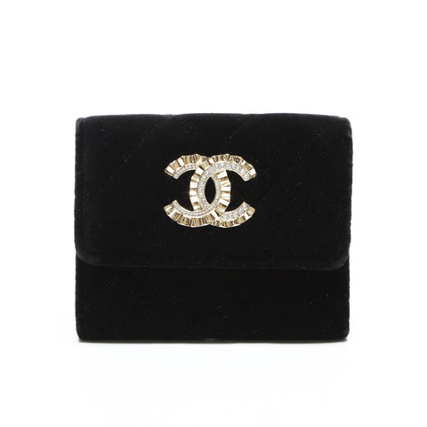 CHANEL Velvet COCO Mark Matelasse Tri-fold wallet black WS23260