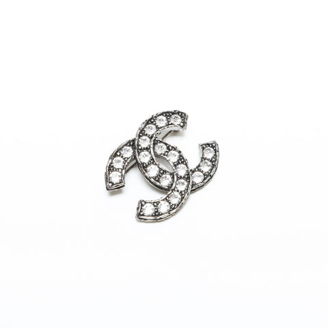CHANEL C21A 2021 COCO Mark Gunmetal Rhinestone Brooch Silver WS23264