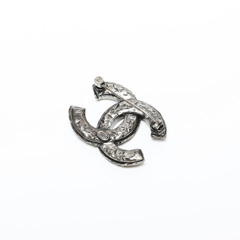 CHANEL C21A 2021 COCO Mark Gunmetal Rhinestone Brooch Silver WS23264