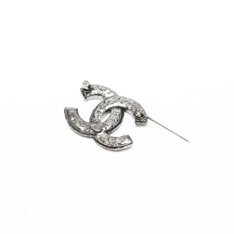 CHANEL C21A 2021 COCO Mark Gunmetal Rhinestone Brooch Silver WS23264