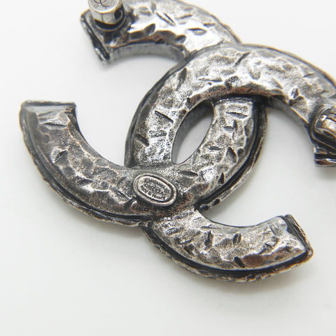 CHANEL C21A 2021 COCO Mark Gunmetal Rhinestone Brooch Silver WS23264