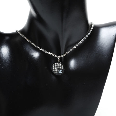 CHANEL 05P 2005 Round COCO Mark Rhinestone Necklace Silver WS23265