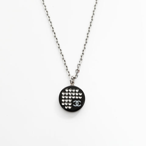 CHANEL 05P 2005 Round COCO Mark Rhinestone Necklace Silver WS23265