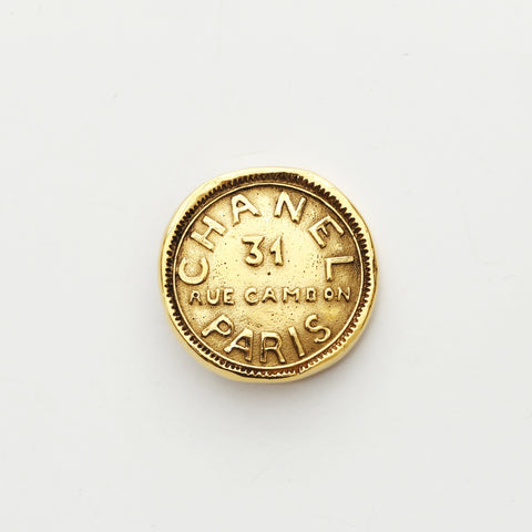 CHANEL Cambon 1980s round logo plate Brooch gold WS23270