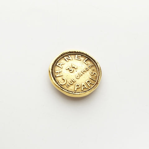 CHANEL Cambon 1980s round logo plate Brooch gold WS23270