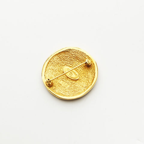 CHANEL Cambon 1980s round logo plate Brooch gold WS23270