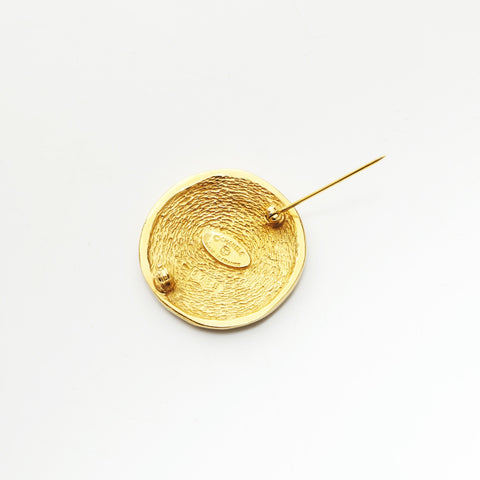 CHANEL Cambon 1980s round logo plate Brooch gold WS23270