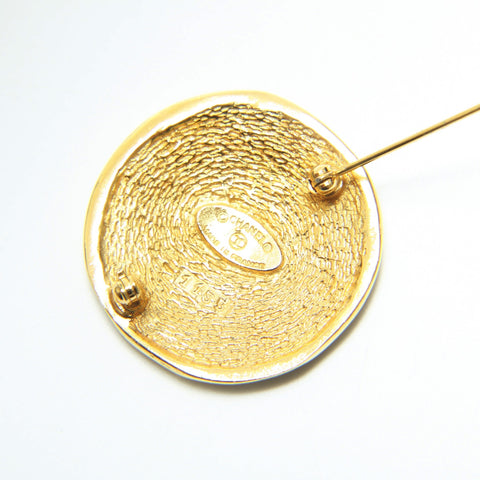 CHANEL Cambon 1980s round logo plate Brooch gold WS23270