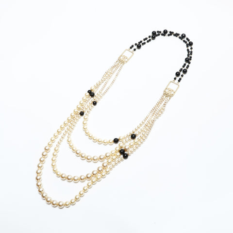 CHANEL 03P 2003 Pearl Triple COCO Mark Necklace gold WS23276