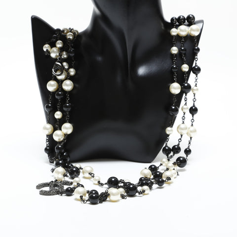 CHANEL B11P 2011 Pearl COCO Mark Triple Necklace black WS23277