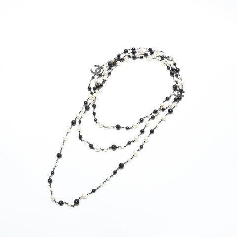 CHANEL B11P 2011 Pearl COCO Mark Triple Necklace black WS23277