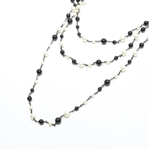 CHANEL B11P 2011 Pearl COCO Mark Triple Necklace black WS23277