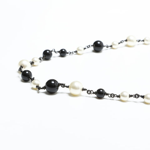 CHANEL B11P 2011 Pearl COCO Mark Triple Necklace black WS23277