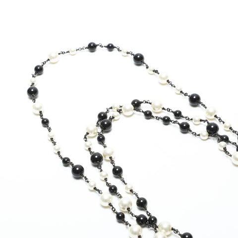 CHANEL B11P 2011 Pearl COCO Mark Triple Necklace black WS23277