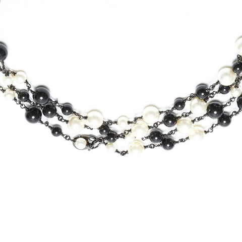 CHANEL B11P 2011 Pearl COCO Mark Triple Necklace black WS23277