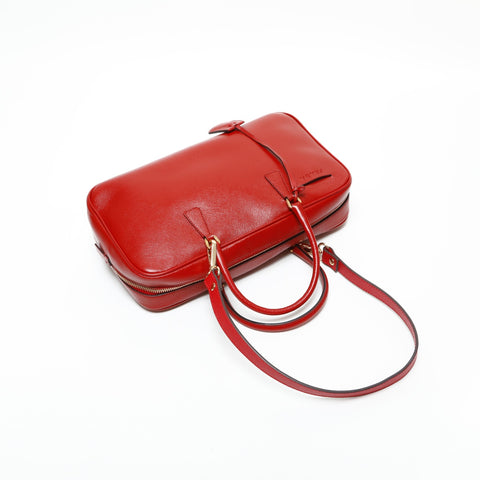 PRADA Saffiano Leather 2-Way Boston Bag Handbag Red WS23279