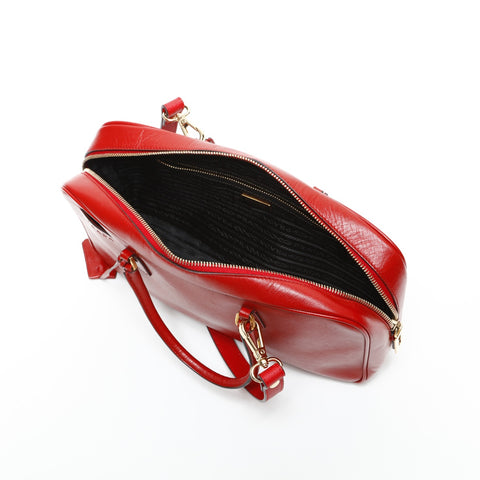 PRADA Saffiano Leather 2-Way Boston Bag Handbag Red WS23279