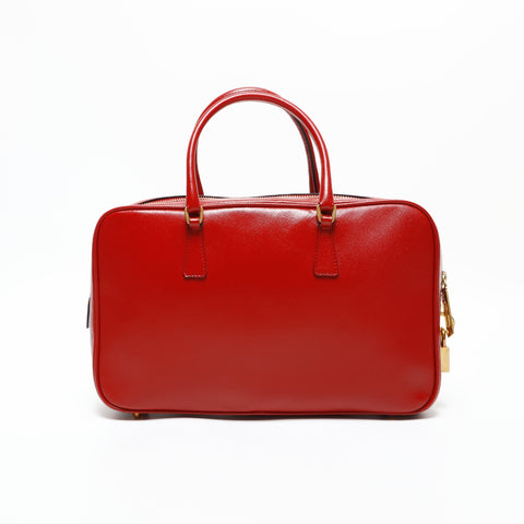 PRADA Saffiano Leather 2-Way Boston Bag Handbag Red WS23279