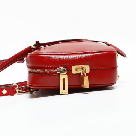 PRADA Saffiano Leather 2-Way Boston Bag Handbag Red WS23279
