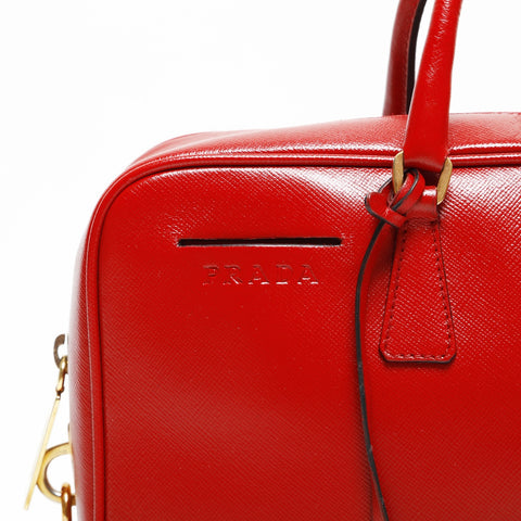 PRADA Saffiano Leather 2-Way Boston Bag Handbag Red WS23279