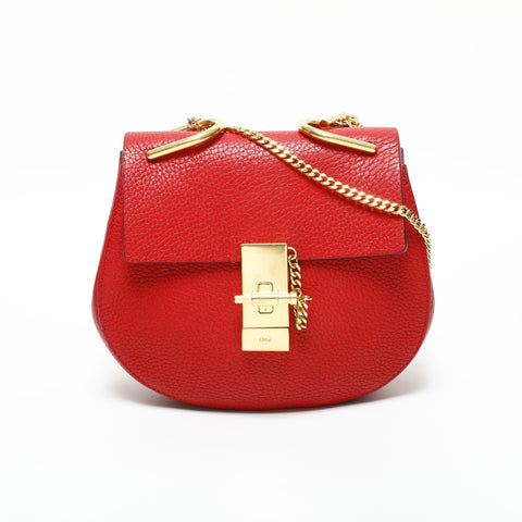 Chloe Leather Mini Drew Shoulder Bag Red WS23280