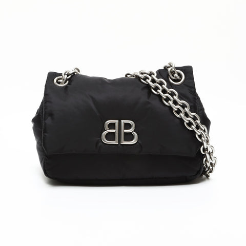 BALENCIAGA Eco Nylon Monaco Chain Padded Mini Bag Shoulder Bag black WS23281