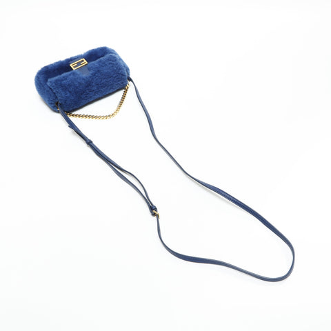 FENDI Boa fur mini mamma bucket Shoulder Bag blue WS23284