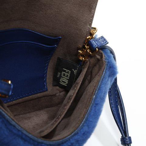 FENDI Boa fur mini mamma bucket Shoulder Bag blue WS23284