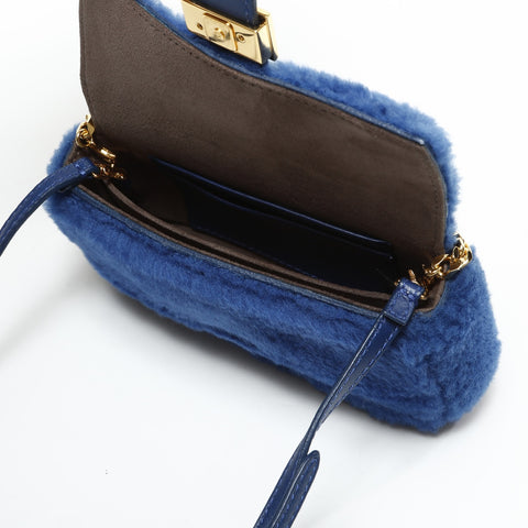 FENDI Boa fur mini mamma bucket Shoulder Bag blue WS23284
