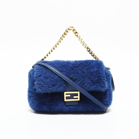 FENDI Boa fur mini mamma bucket Shoulder Bag blue WS23284