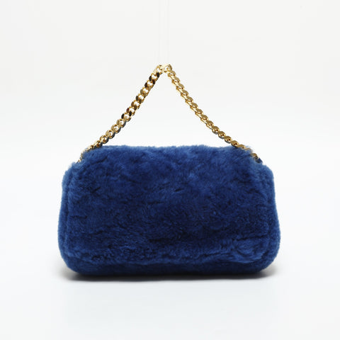 FENDI Boa fur mini mamma bucket Shoulder Bag blue WS23284