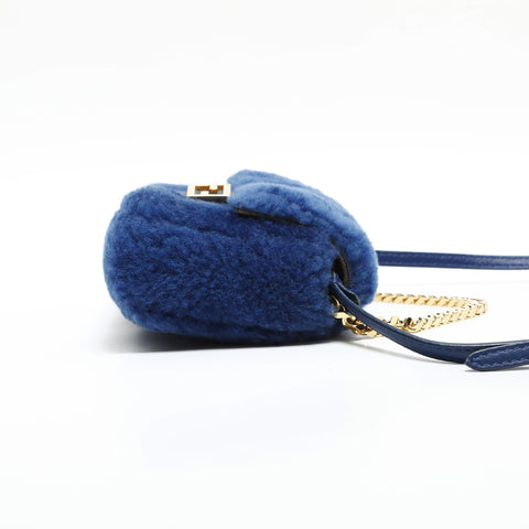 FENDI Boa fur mini mamma bucket Shoulder Bag blue WS23284