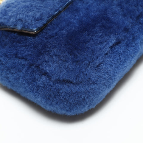 FENDI Boa fur mini mamma bucket Shoulder Bag blue WS23284