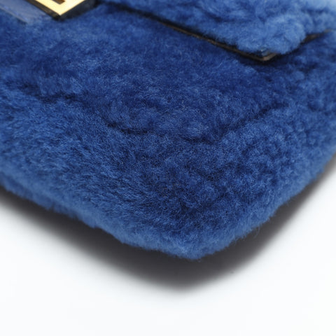 FENDI Boa fur mini mamma bucket Shoulder Bag blue WS23284